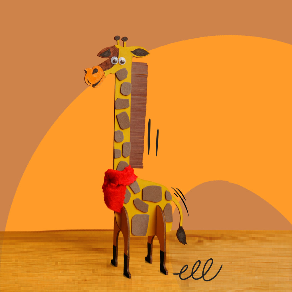 Dabble & Co. Happy Giraffe craft kit: a complete DIY set for painting and decorating a wooden giraffe with foam and cardstock.